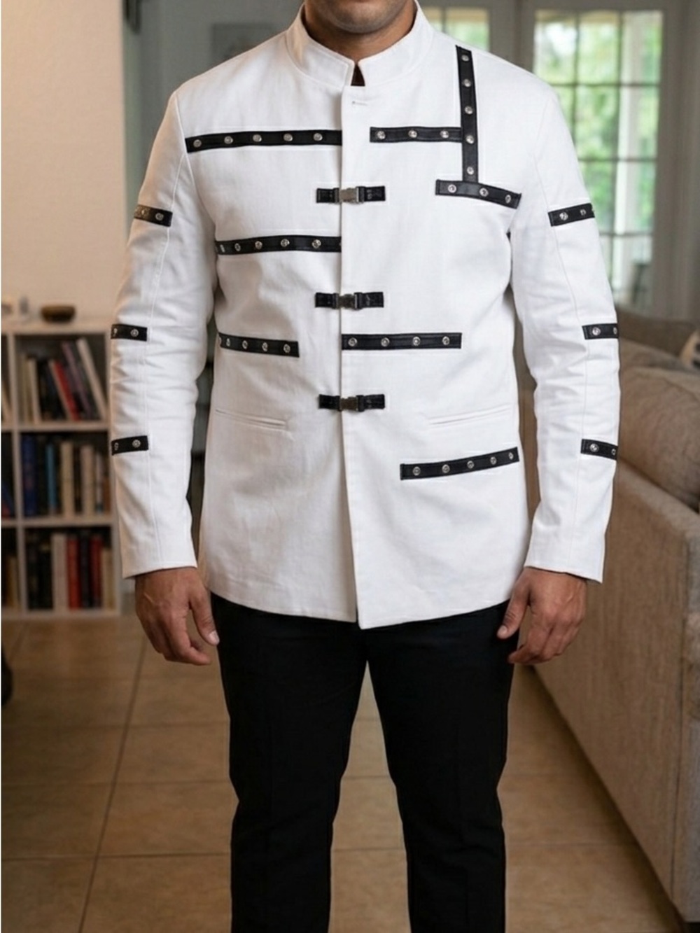 Classic White Men's Lightweight Jacket with Black Trim